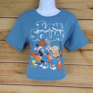 Space Jam A New Legacy Cropped T-Shirt Womens Sz M Blue 100% Cotton Looney Tunes